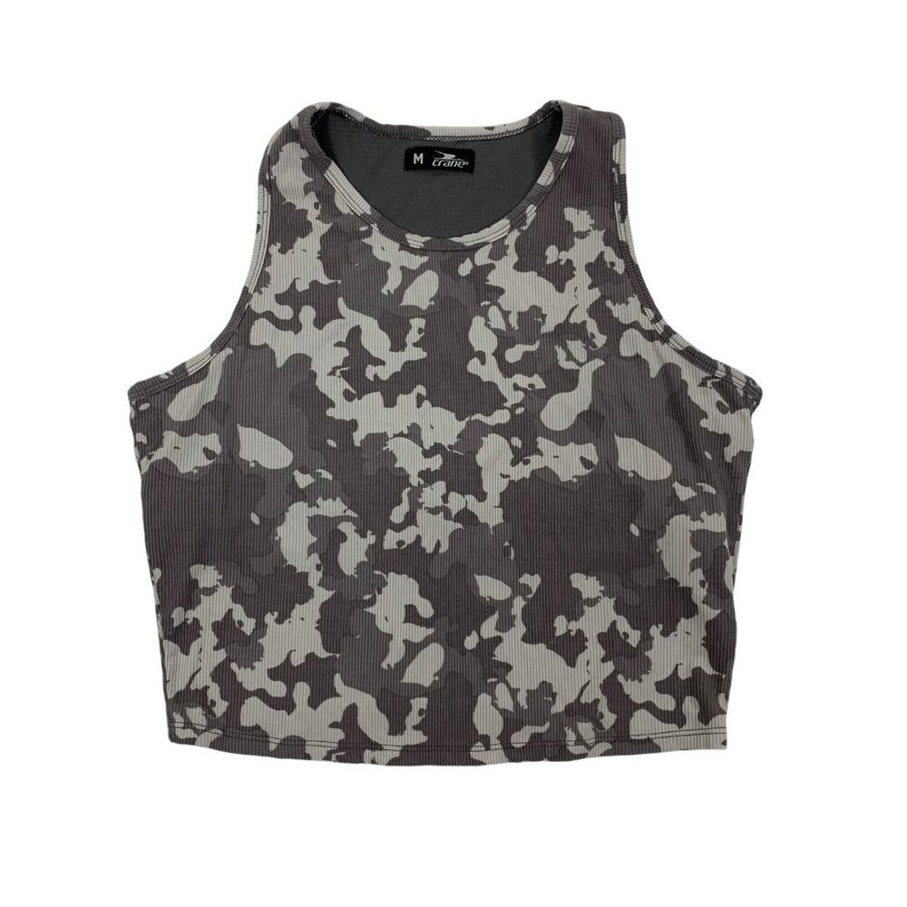 Crane Crop‎ Top Medium Gray Camo Sports Bra Built In Activewear